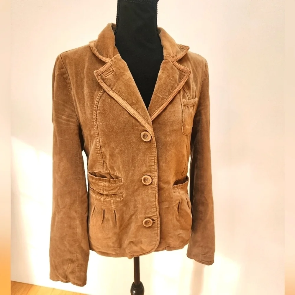 Vintage Y2K Cambridge Tan Velvet Floral Embroidered Jacket